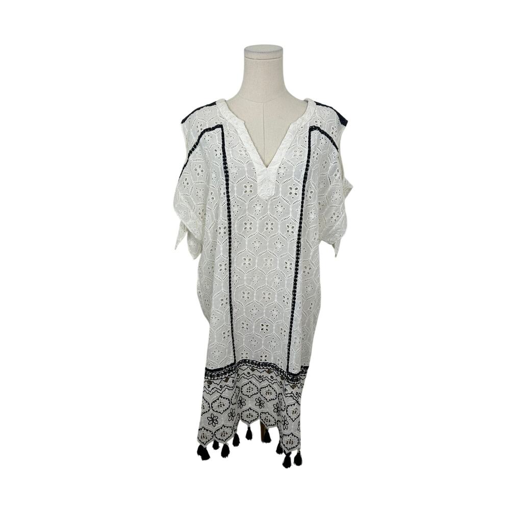 Hemant & Nandita Anthropologie Aditya Embroidered Tassel Tunic White Medium Boho - Picture 3 of 11